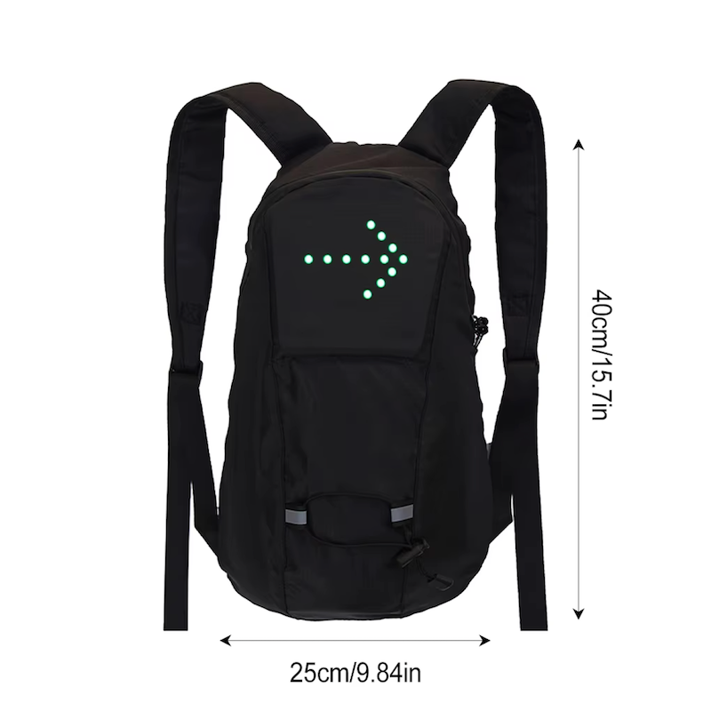 Sac à dos vélo noir LED flèche vers la droite