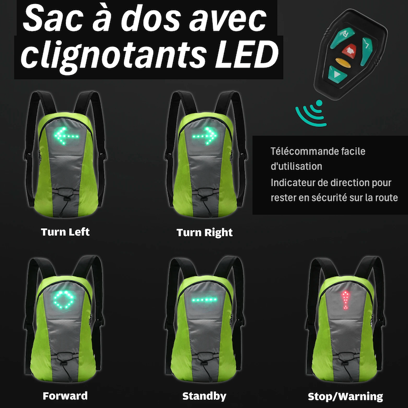 Détails des commandes du Sac à dos vélo jaune LED